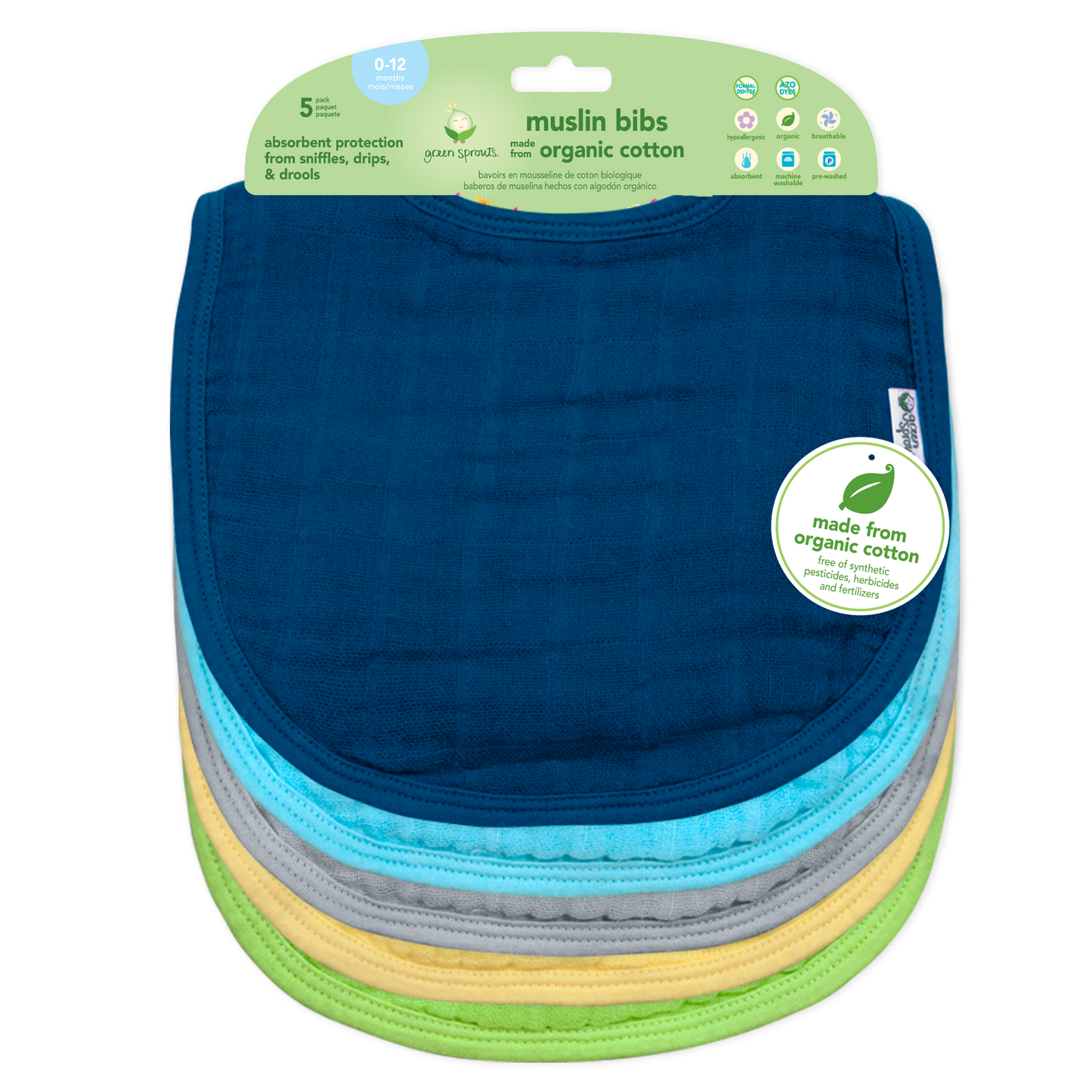 Muslin Bibs made from Organic Cotton (5 pk)