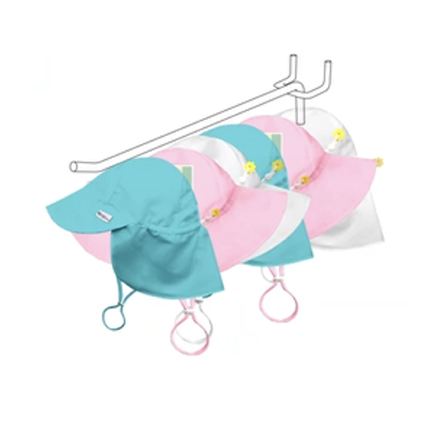 12 Piece Flap & Brim Hats - Assorted White, Light Pink, Aqua