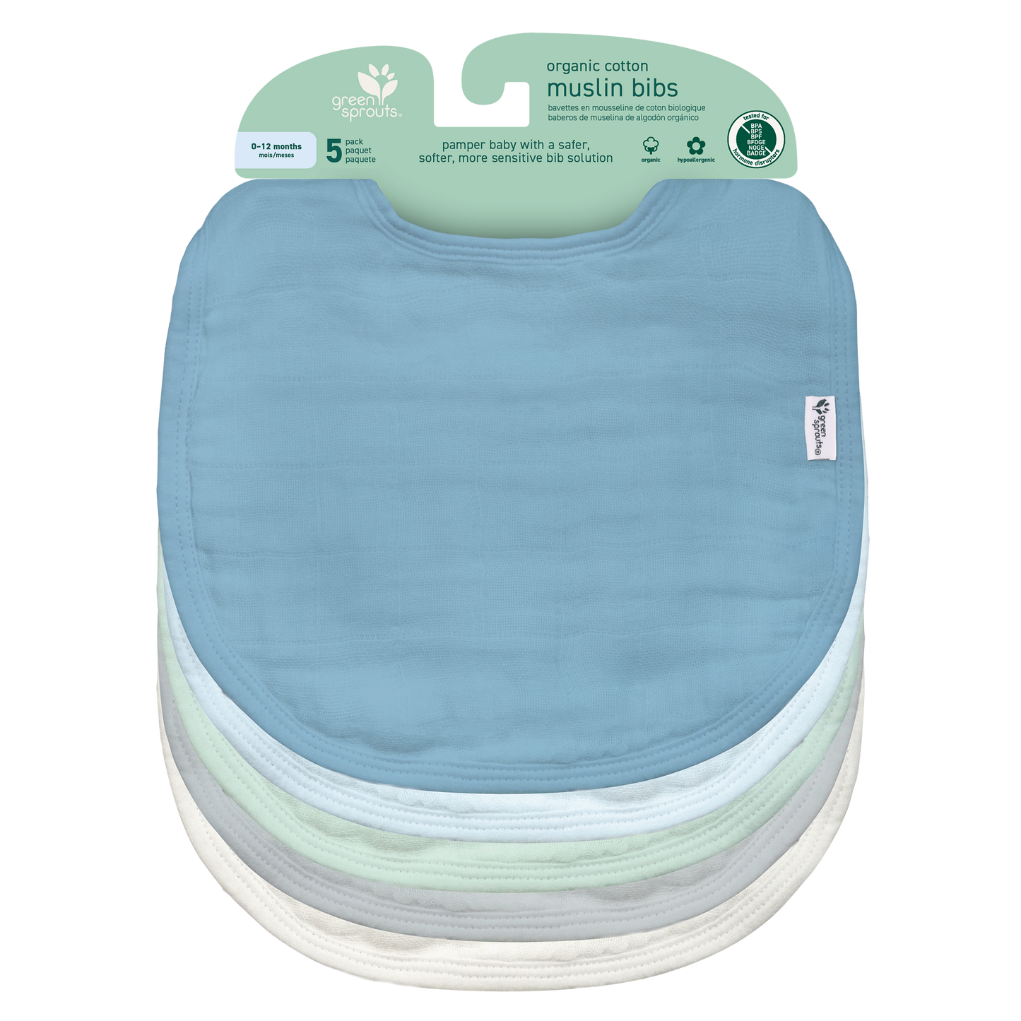 Muslin Bibs made from Organic Cotton (5 pack)