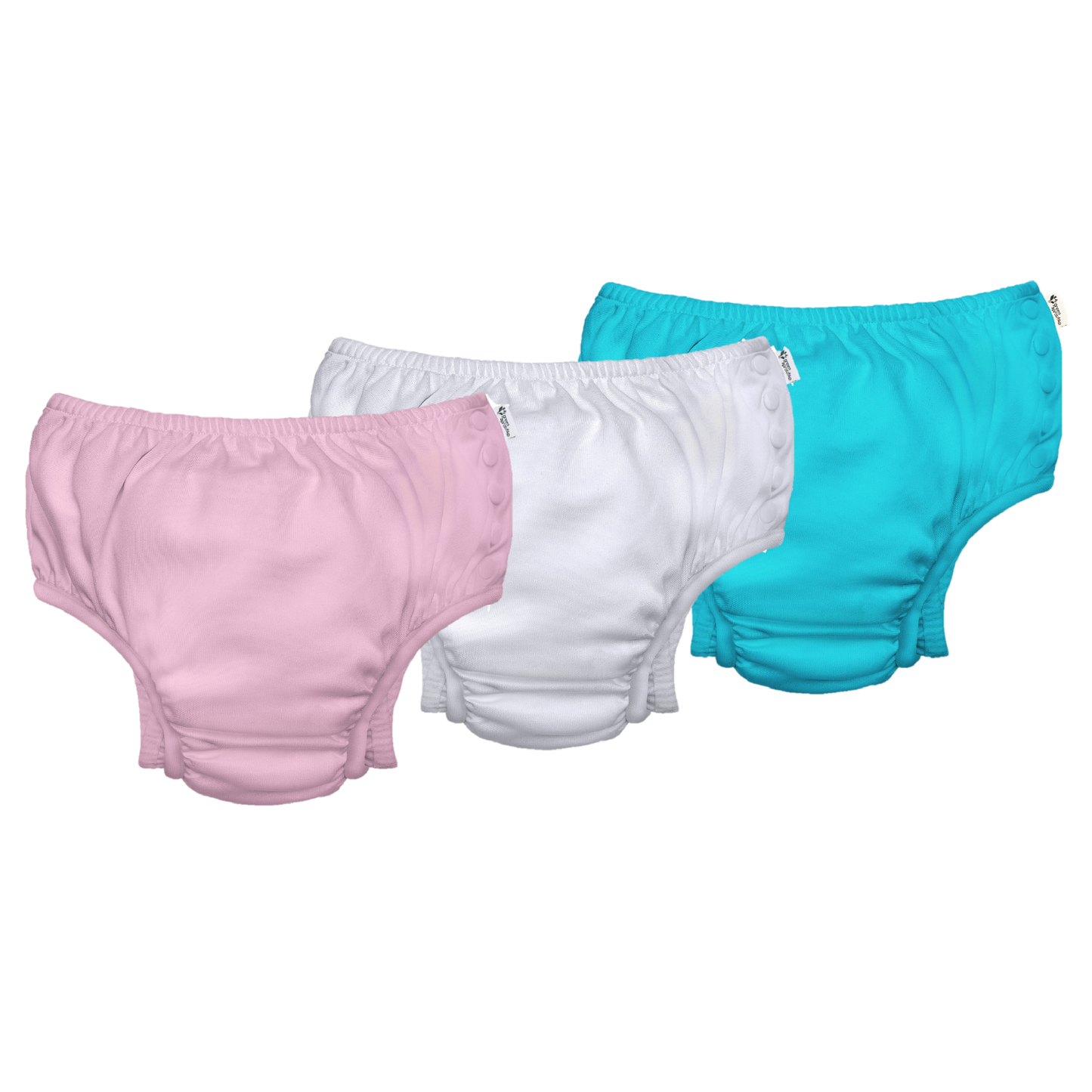 12 Piece Snap Swim Diapers - Assorted White, Light Pink, Aqua