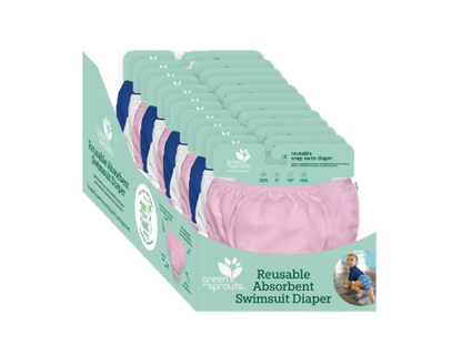 12 Piece Snap Swim Diapers - Assorted White, Light Pink, Aqua