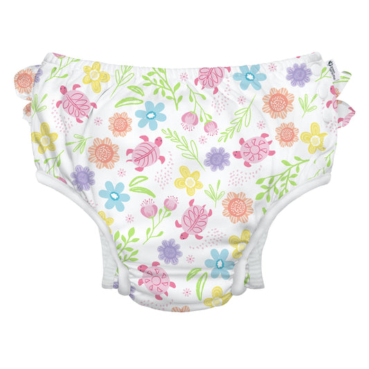 Eco Ruffle Snap Swim Diaper - White Turtle Floral