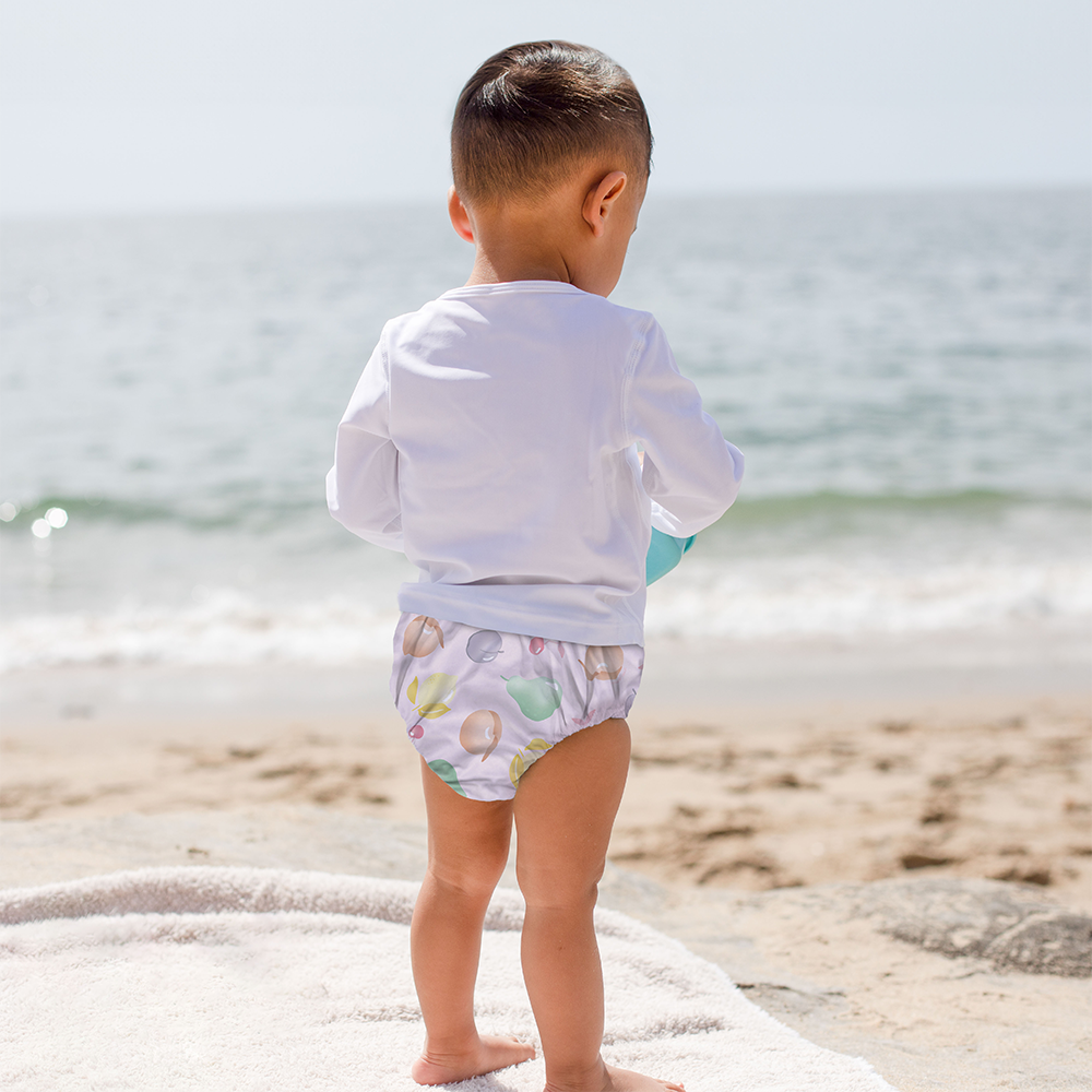 Eco Pull-up Swim Diaper - White & Light Blue Dinos