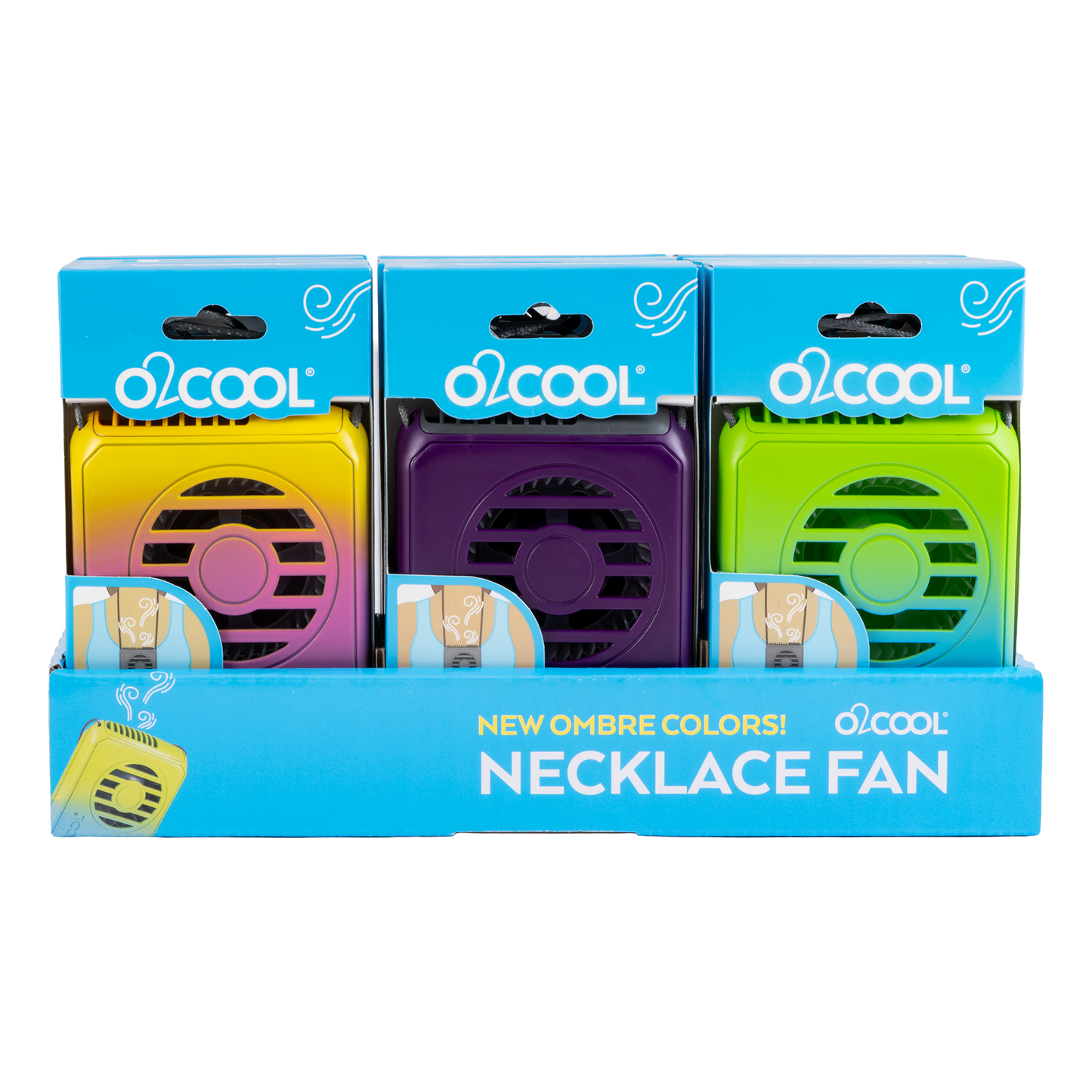 DELUXE NECKLACE FAN - Assorted Ombre (Yellow Pink Grey Ombre, Green Blue Purple Ombre, Green Blue Ombre, Gray, Dark Blue, Purple)