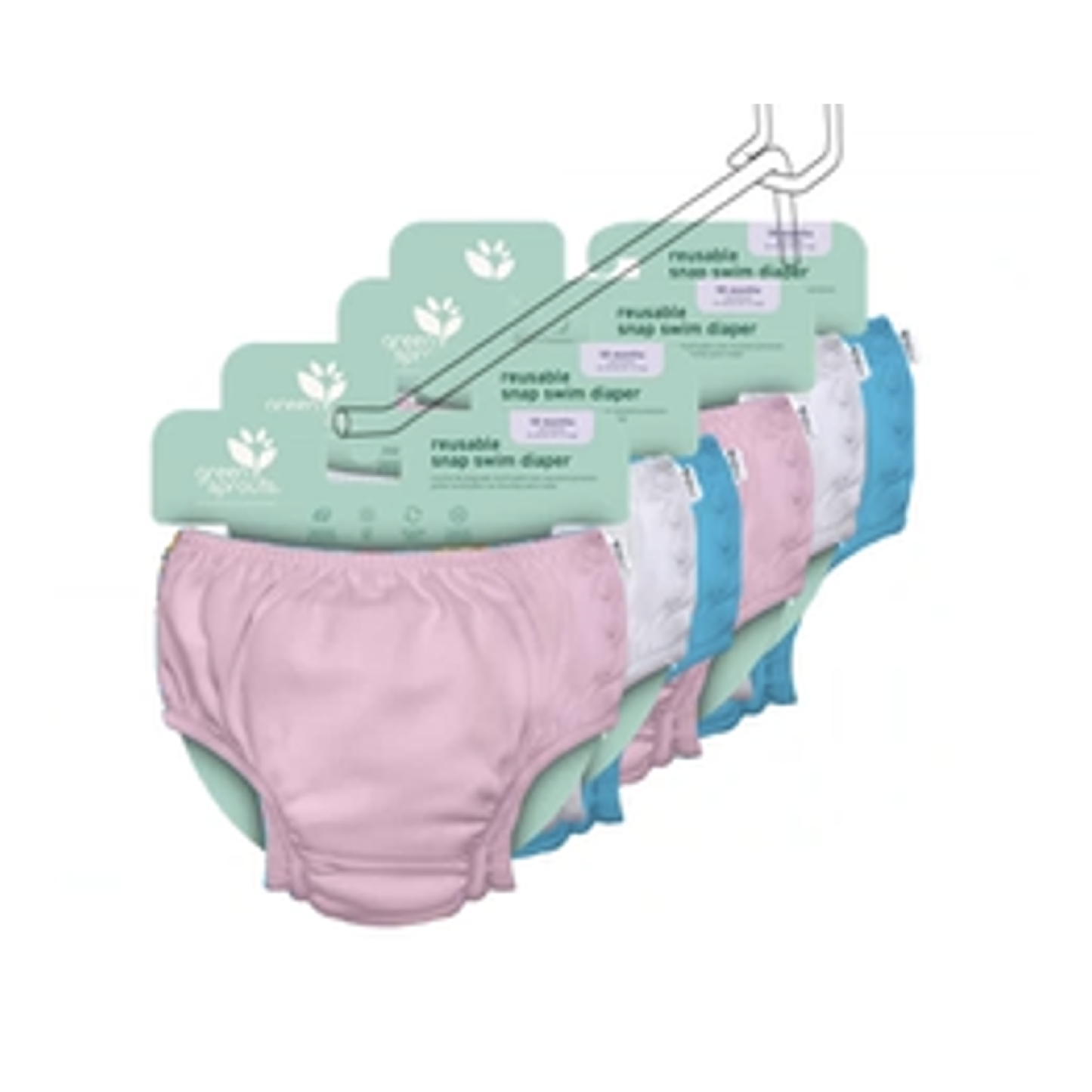 12 Piece Snap Swim Diapers - Assorted White, Light Pink, Aqua